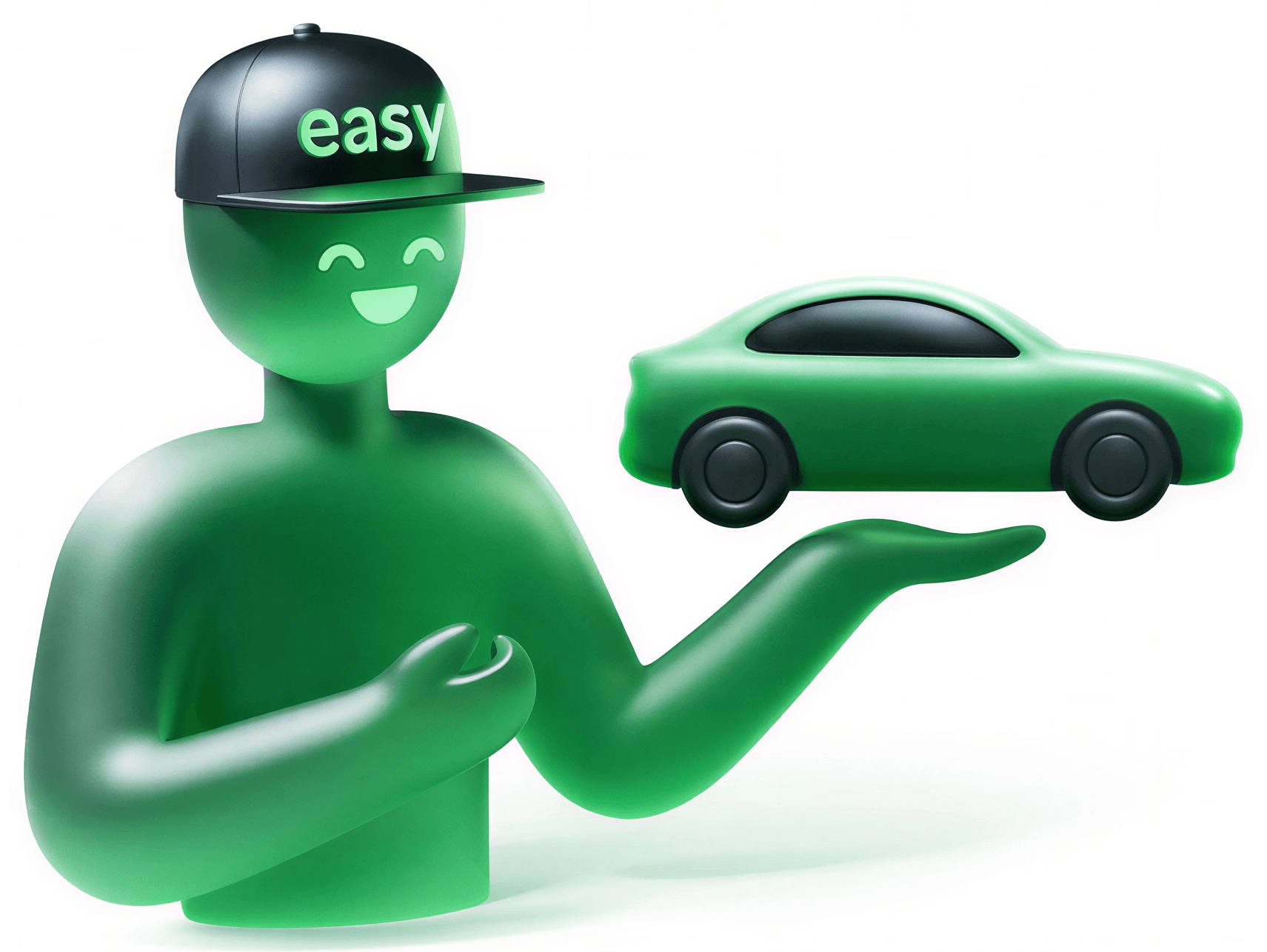 Easy-man — the EASY CAR GLOBAL mascot holding a green car
